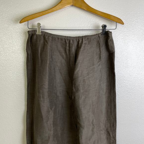 Eileen Fisher Wide Leg Pants Womens Medium Olive Silk Linen Pleated Straight * - Picture 7 of 10